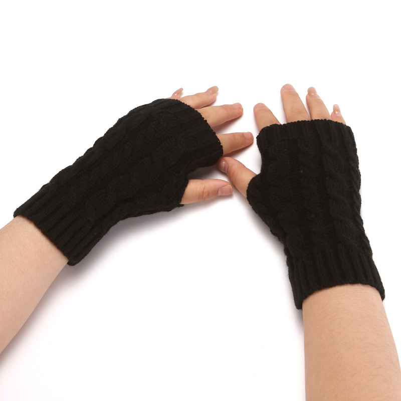 Cross-border Knitted Gloves Women's Wool Half-finger Gloves Men's and Women's Wrist Bracers Exhibitive Finger Long Autumn and Winter Warm Acrylic Gloves