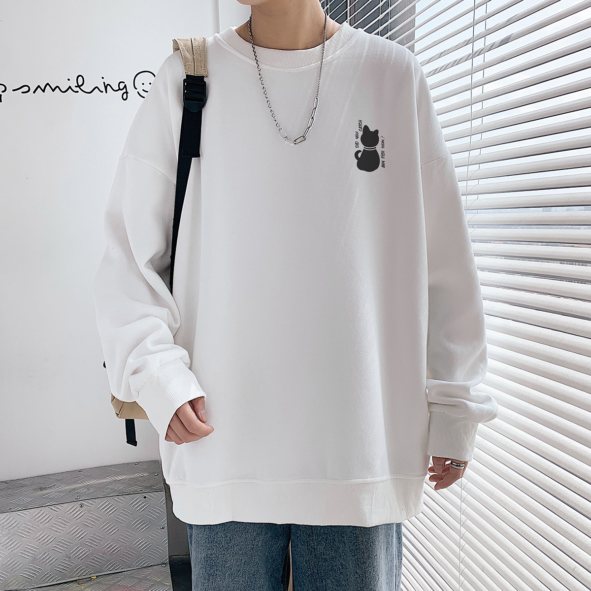 Autumn 2021 Chinese Fashion Loose Large Size Casual Sports Pullover Sweatshirt Fashionable Men's Hong Kong Style Printed Jacket