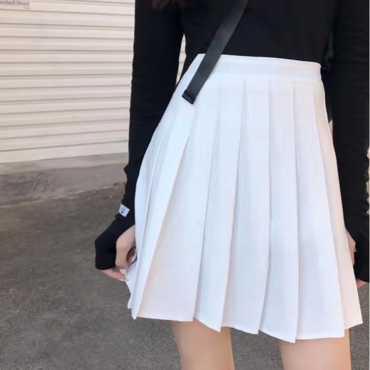 Pleated Skirt Short Skirt Women's Spring and Summer New Arrival Skirt High Waist A- Line Skirt Slimming Black and White Anti-Light Short Skirt Autumn