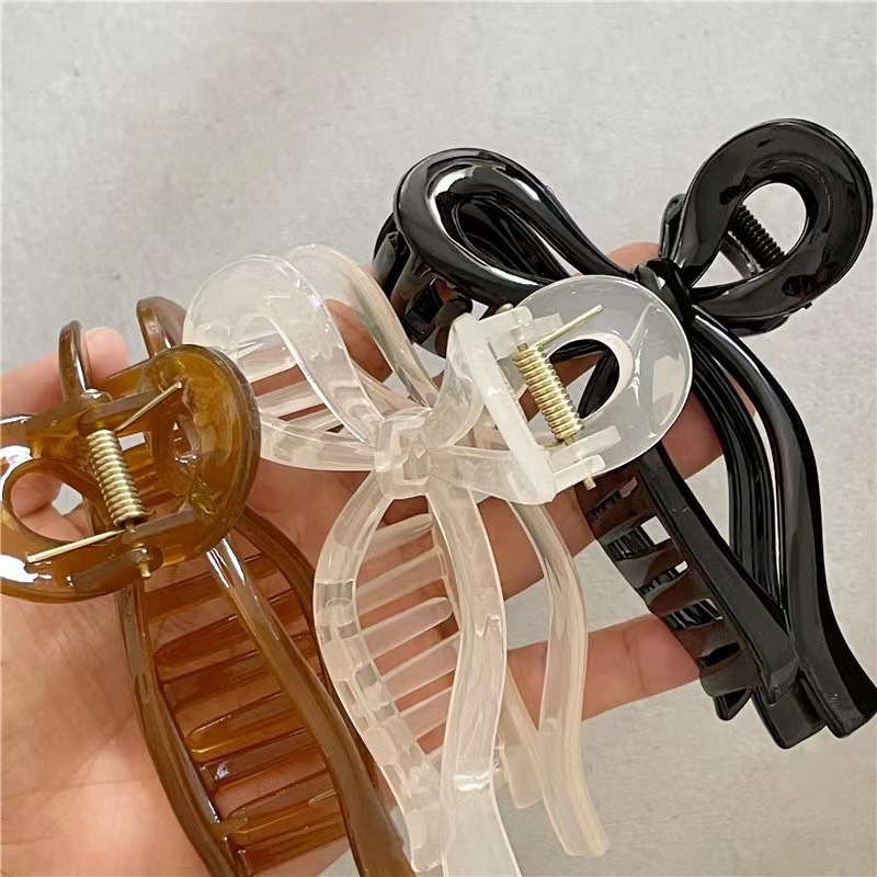 South Korea New elegant transparent small fresh jelly texture acrylic hairpin lady style bow plate hair grip_voghion.com