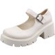 Thick Bottom White Round Toe Mary Jane Shoes Women's Spring 2022 Retro Mid-High Heel Japanese jk Small Leather Shoes British Style