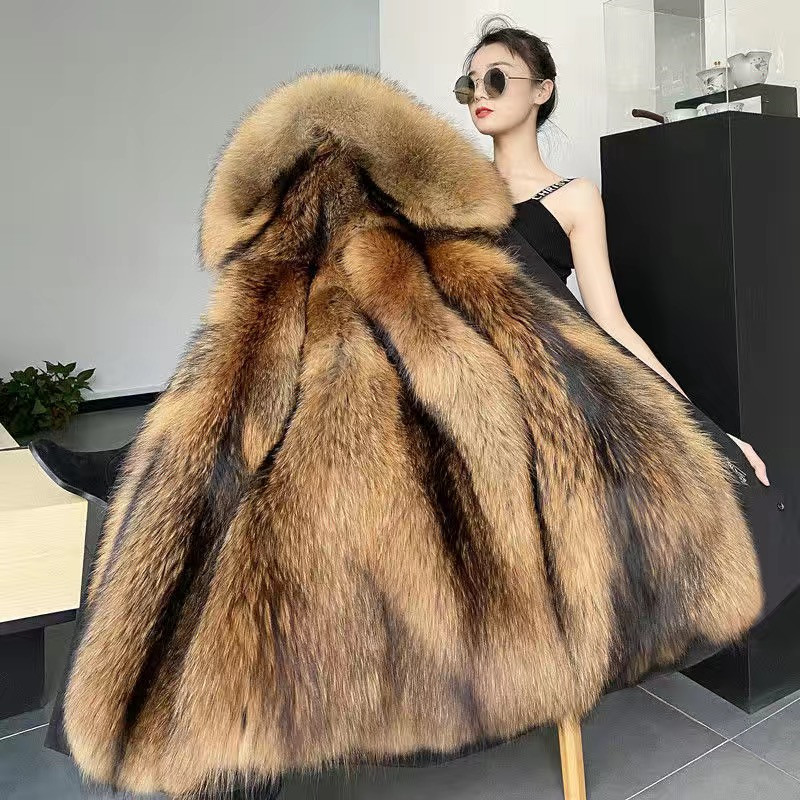 Parker Women's Mid-length Faux Fur Coat Faux Fox Fur Inner Liner Fur Coat Removable Three-piece Set