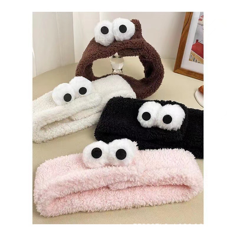 Plush Face Wash Hair Band Women's 2023 New Style Fluffy Hair Band Autumn and Winter Big Eyes Cute Hair Band Headwear