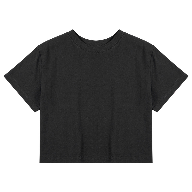 200 grams of pure cotton fashion casual cropped navel round neck short T-shirt European and American solid color short sleeve top can be customized