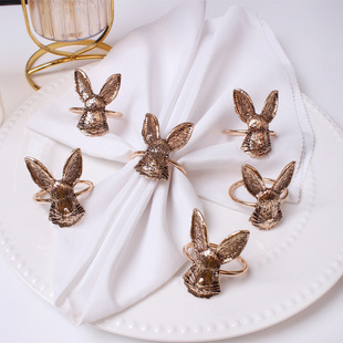 Wholesale Cross-border Thanksgiving Alloy Rabbit Napkin Ring Easter Gujin Rabbit Head Napkin Buckle Napkin Ring