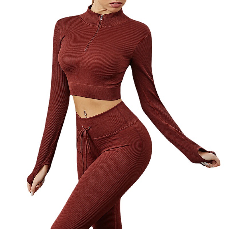 European and American Seamless Fitness Yoga Clothing suit Sweat-Absorbing Hip-Lifting High Waist Yoga Pants Women's Tight-Fit Long-Sleeved Sportswear in stock