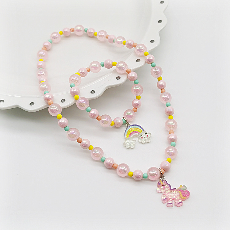Foreign trade new children's bracelet necklace set cute cartoon mermaid princess pendant necklace Factory Direct