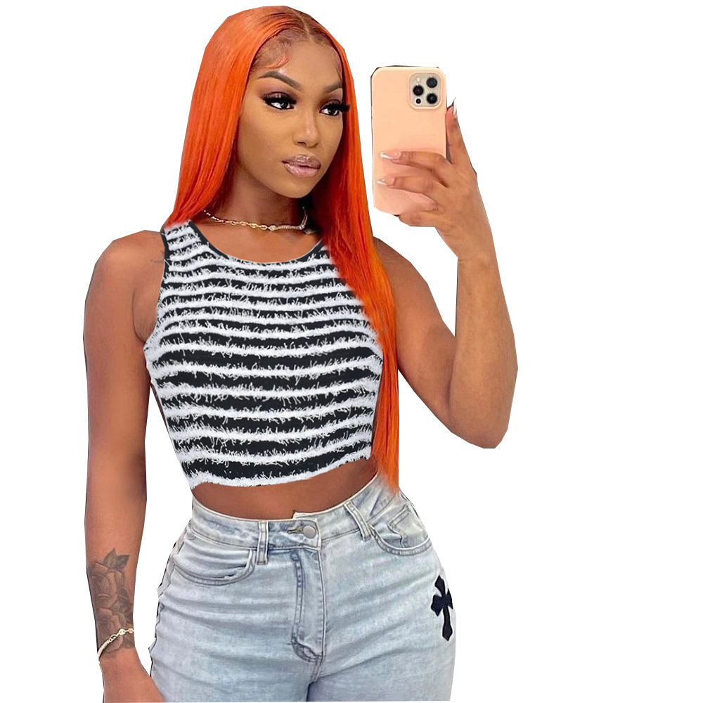9322TD Nazada AliExpress Cross-border Special for Summer New European and American Style Sexy Striped Contrast Vest Top for Women