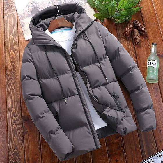 AliExpress cross-border autumn and winter cotton-padded coat men's hooded thickened cotton-padded coat solid color plus size men's casual cotton-padded jacket