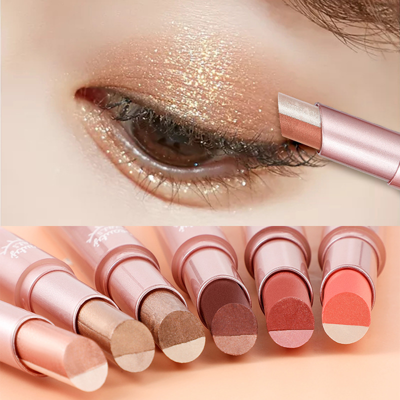 Cahill gradient two-color eye shadow pen Pearl glitter powder earth color is not easy to faint makeup lazy eye shadow stick