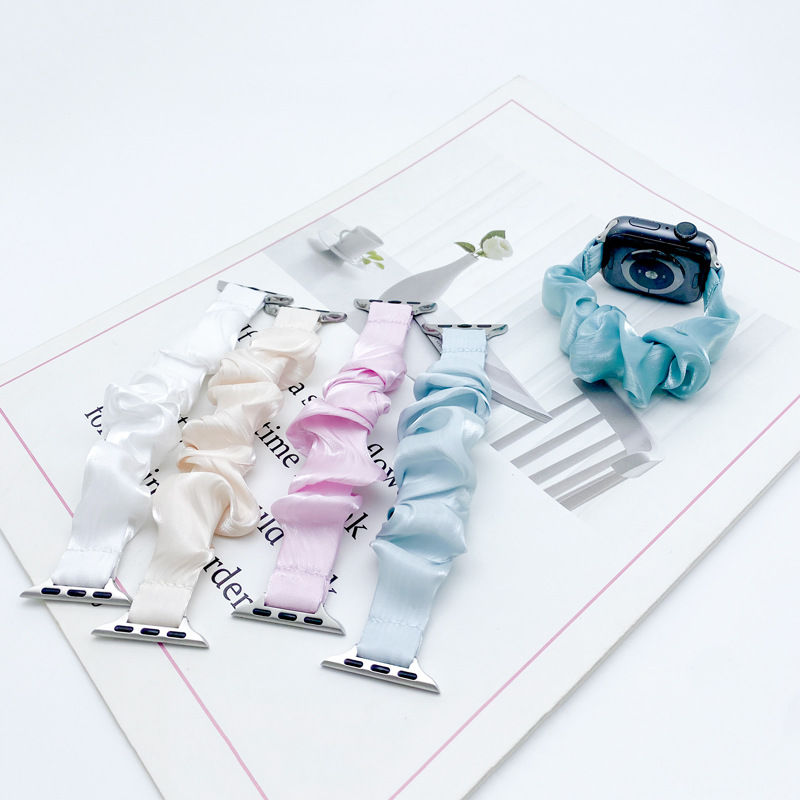 Summer new suitable for Apple watch Apple strap narrow edge solid color bright silk hair band strap