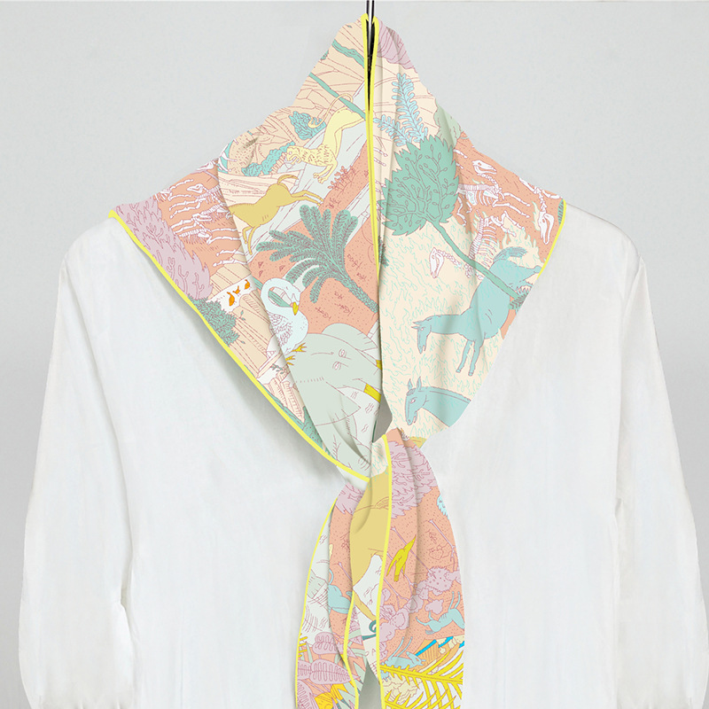 Scarf ins high-grade triangle scarf digital printing silk scarf artificial silk twill silk clothing matching shawl scarf