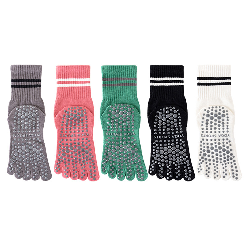 Yoga socks five toe socks striped parallel bars calf socks non-slip dispensing Terry warm tube Pilates a generation of hair