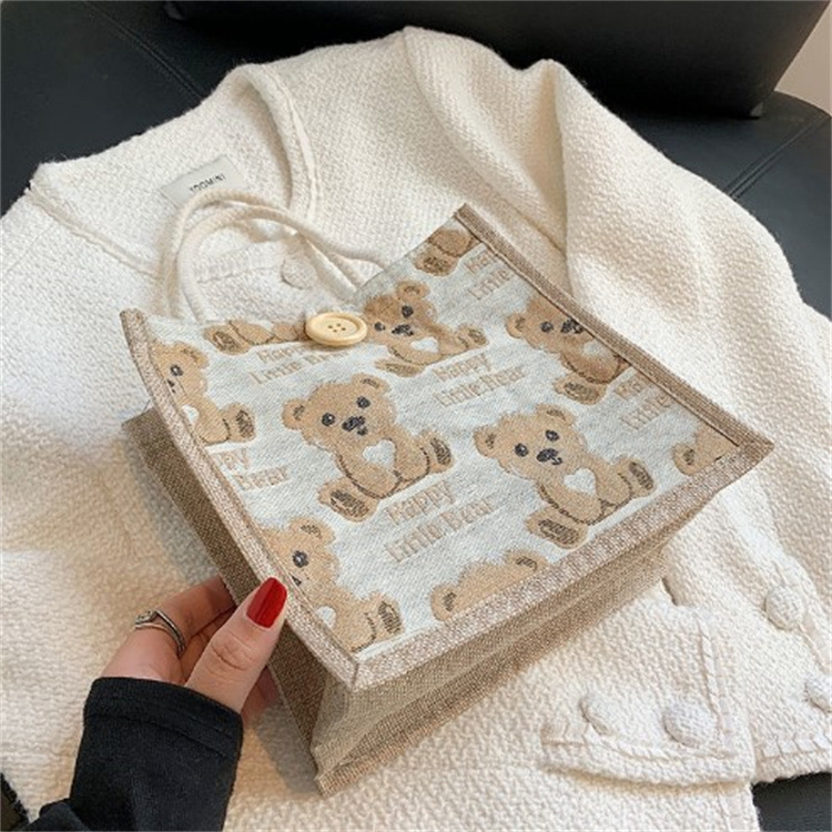 Льняная сумка Little Bear Женская сумка на выход 2021 Интернет-знаменитости в японском стиле Маленькая сумка Модная сумка через плечо для студентов