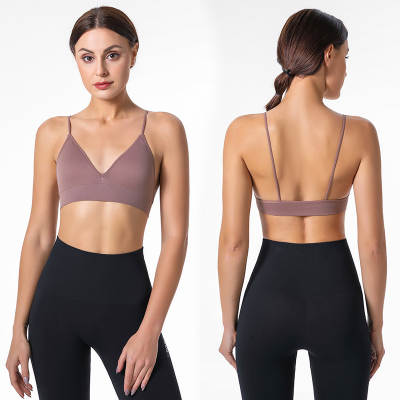 European and American Deep V Character Triangle Cup Seamless Bra Thin Strap High Elastic Casual Backing Bra Yoga Underwear Women