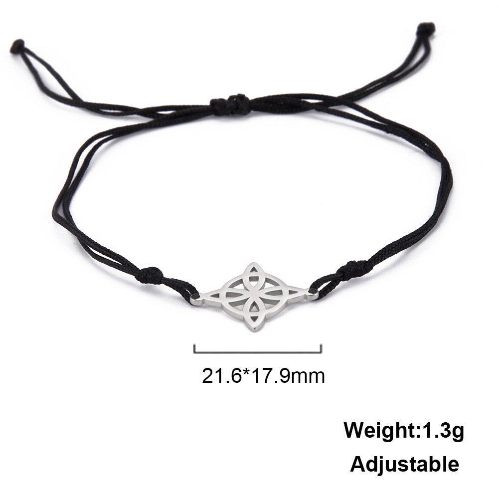 Cross-border Hot Selling Jewelry Titanium Steel Cutting Hollow Four Leaf Small Round 304 Stainless Steel Pendant Jade Line Bracelet