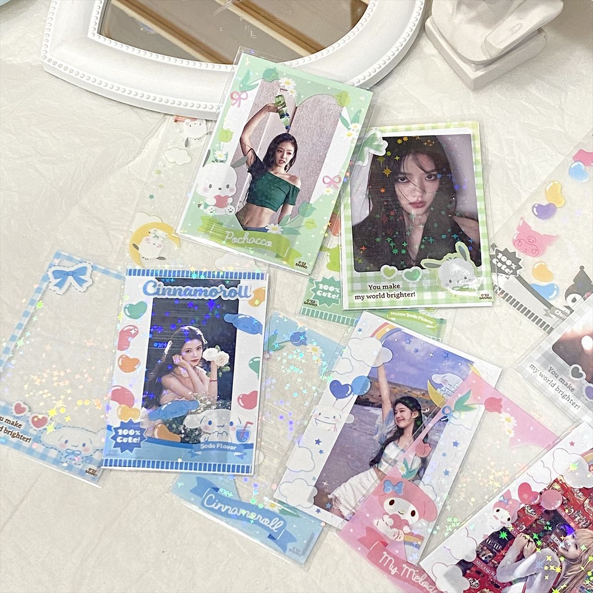 Sanouli new card holder, card film, flat mouth, idol photo star chasing card, protective film, thickened laser card holder, cute