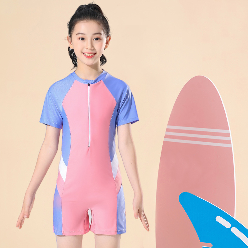 Girls' Swimsuit Western Style 2023 Summer Girls' Big Boy One-Piece Swimsuit Girls' Children's Swimsuit Hot Spring Professional Quick-Dry