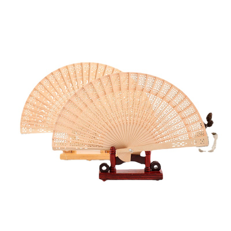 Wooden Fan Chinese Sandalwood Fan Antique Portable Hollow All Wooden Fan Vintage Daily Folding Fan Women's Folding Fan