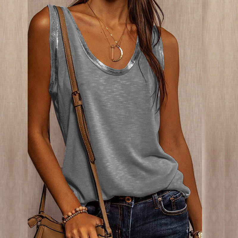 2021 Foreign Trade Amazon wish Cross-border Women's Independent Station Women's New Loose Solid Color Sleeveless Vest