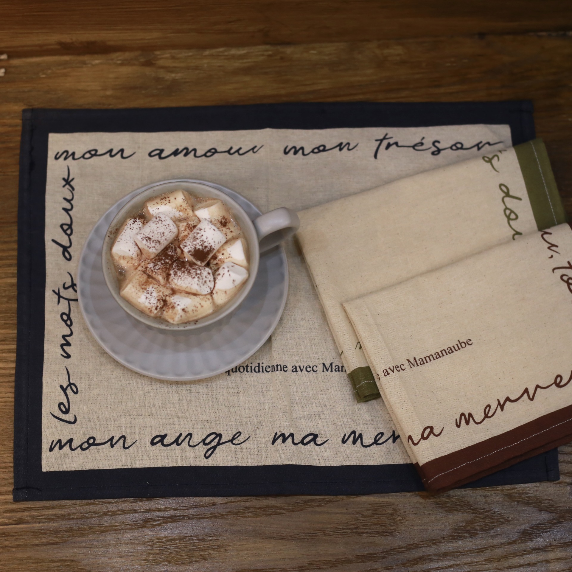 ins Korean Blogger Same Style Place Mat Linen English Letter Napkin Cloth Minimalist Retro Solid Color Table Decoration