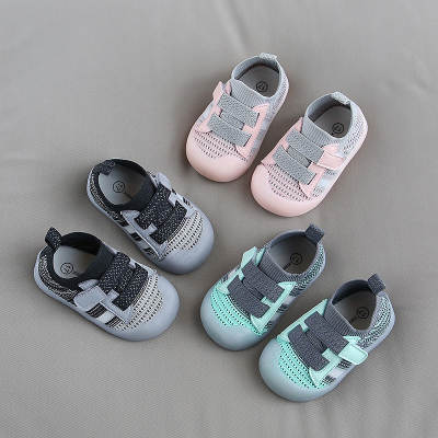 2024 New Baby toddler shoes jelly bottom Velcro baby shoes flying woven solid color baby shoes wholesale baby shoes