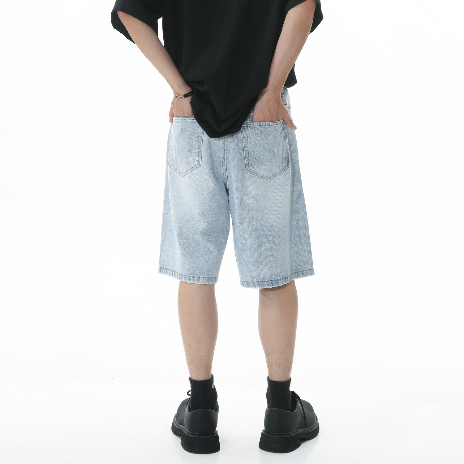 MTLCLOTHES men's clothing | 2023 Summer new casual loose Korean style distressed Denim shorts cropped pants
