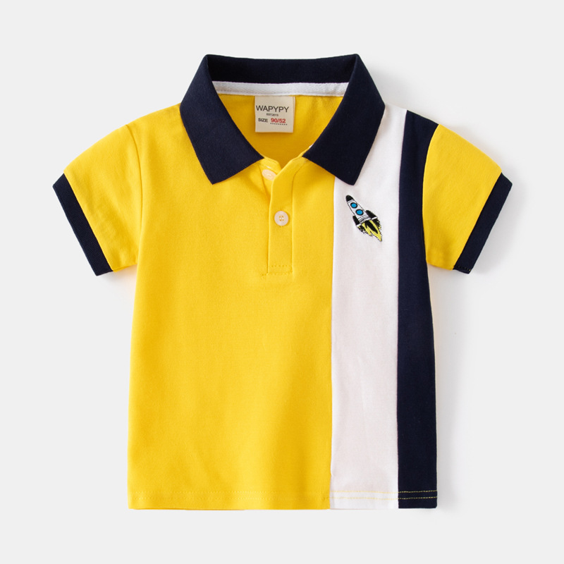 Children's short sleeve T-shirt boys polo shirt summer 2023 new baby embroidered color matching coat a generation of hair tide
