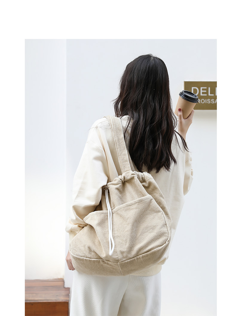 Japanese Style Vintage Corduroy Handbag ins Canvas Large Capacity Underarm Bag Internet Popular Fashionable Drawstring Shoulder Bag for Women_voghion.com