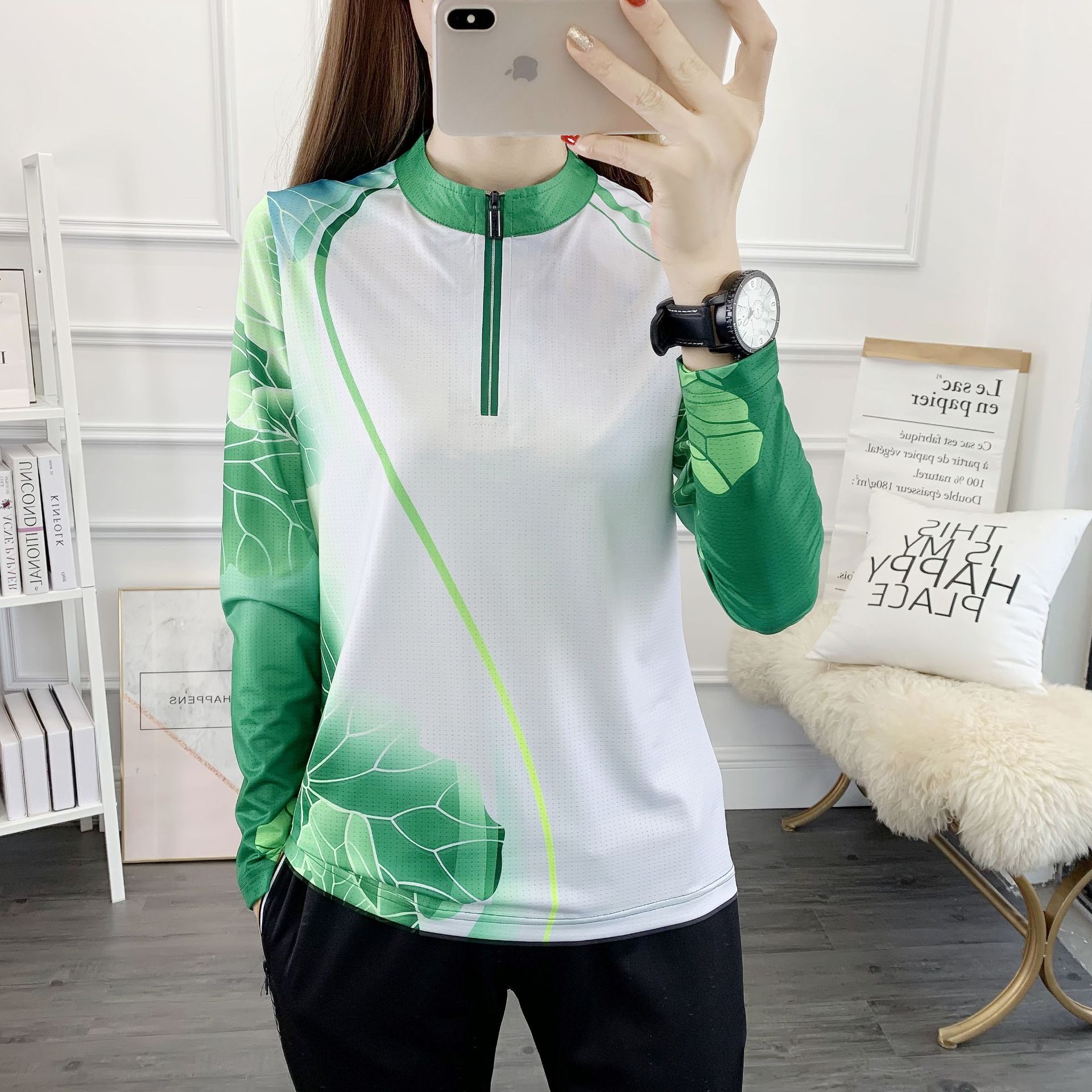 Sunscreen Mountaineering Shirt Sports Long-sleeved Running Outdoor Spring and Autumn Quick Collar Shirt Breathable Quick-drying Women's Sweatshirt Ice Silk