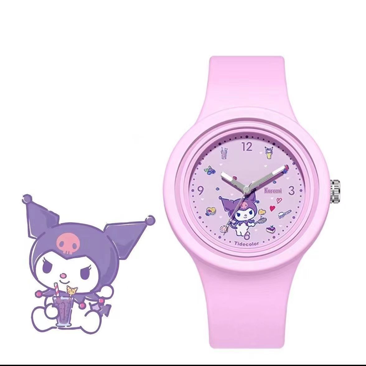 New Children's Gift Ins Kulomi Cinnamon Cute Cartoon Silicone Round Watch Sanrio for Boys and Girls