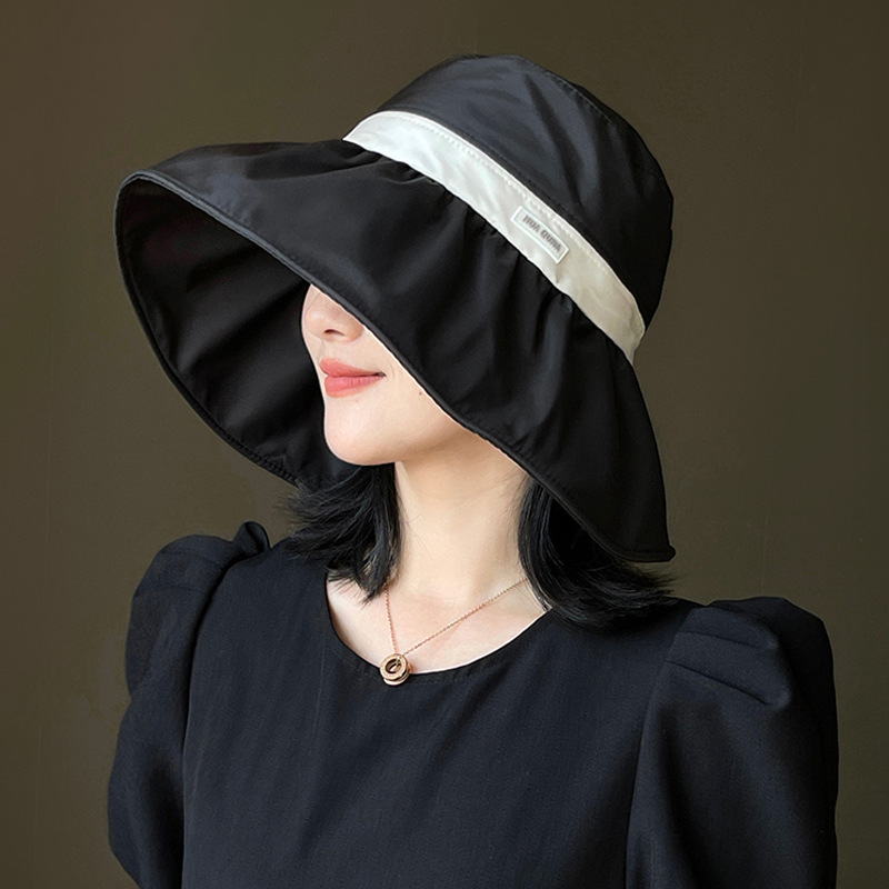 Hat Women's Summer Sunscreen Sun Hat Colored Glue Anti-UV Large Rim Sun Hat Outdoor Seaside Holiday Fisherman Hat
