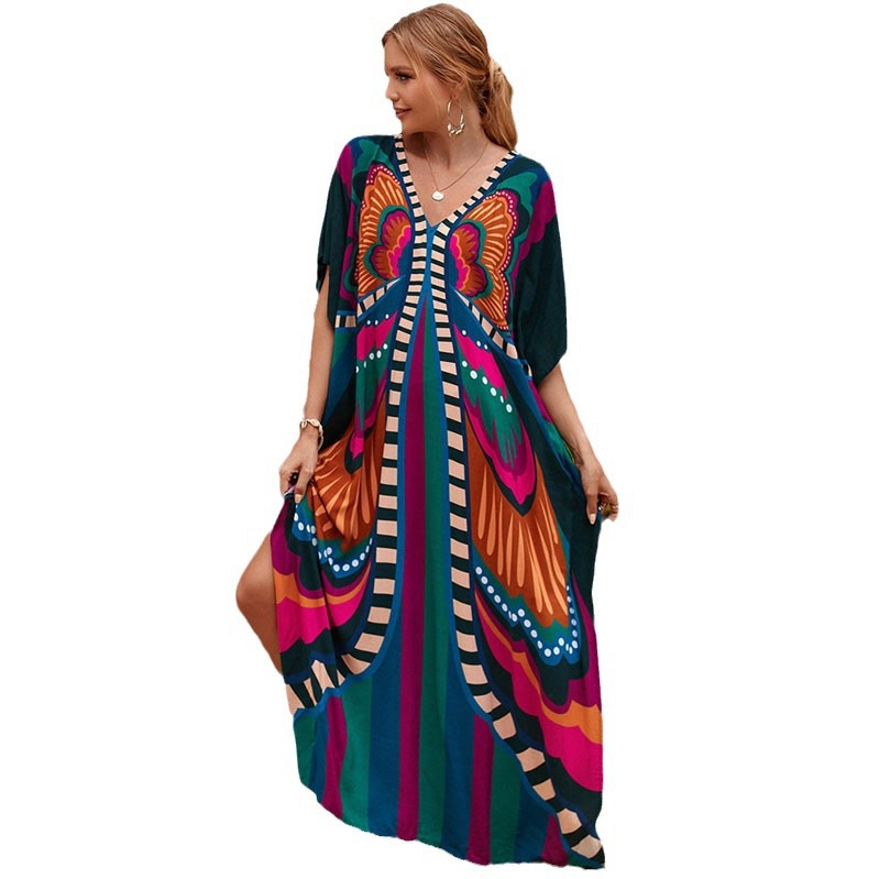 Wholesale European and American rayon printed beach blouse robe vacation sun protection blouse bikini blouse cross-border hot