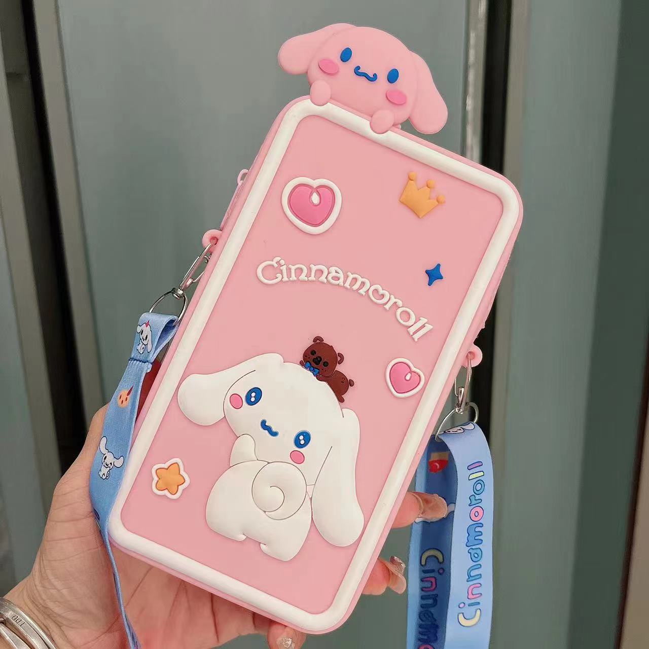 Cartoon bear silicone mobile phone bag silicone crossbody coin purse large capacity cartoon pencil case cute crossbody shoulder bag