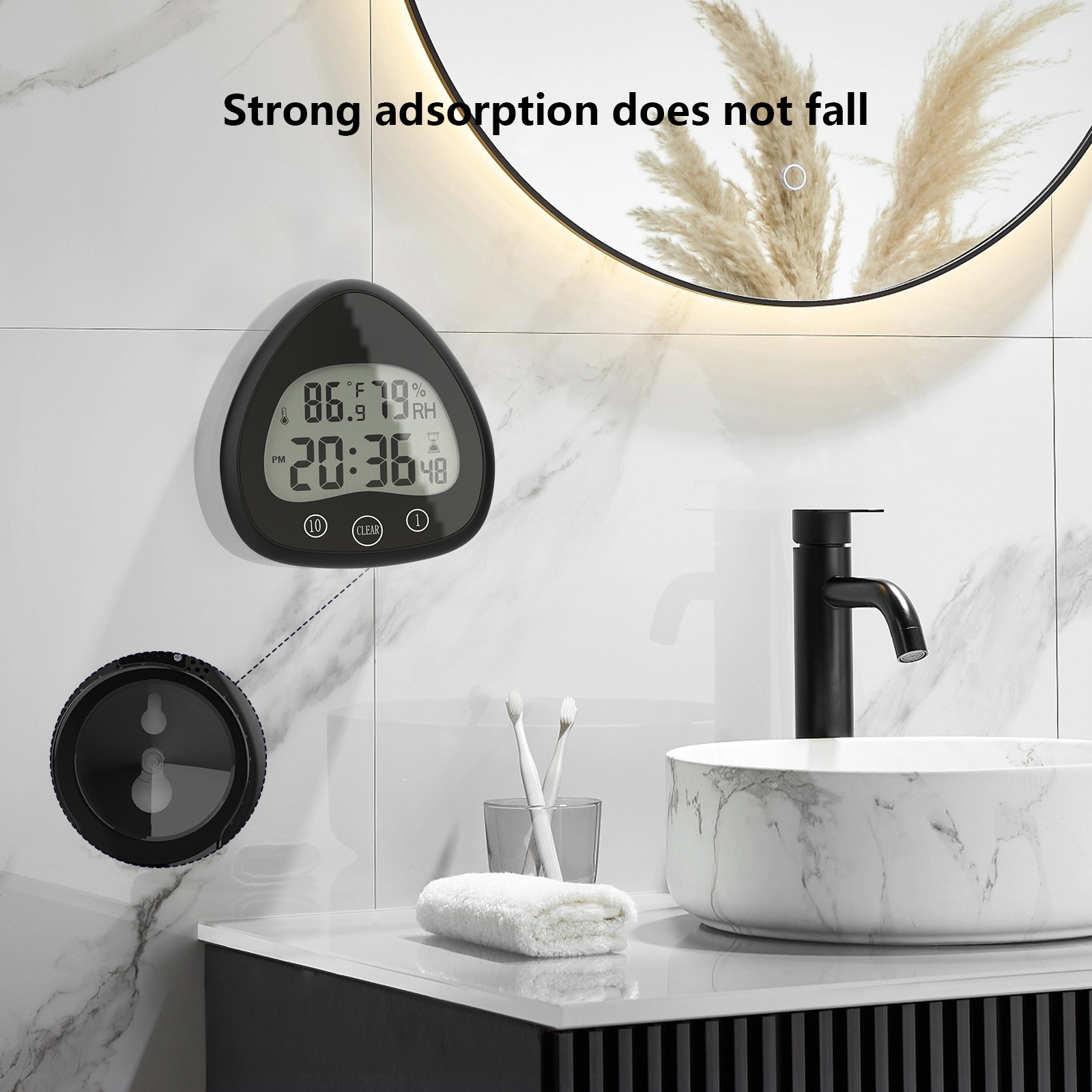 Cross-border mute waterproof bathroom electronic wall clock anti-fog suction cup countdown temperature and humidity sensor digital alarm clock