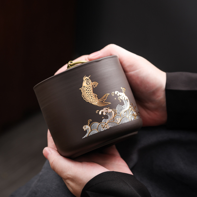 New Ceramic Purple Sand Jar Tea Jar Tea Tea Sealed Jar Tea Jar Black Tea Pu'er Storage Jar Storage Jar Gift Box