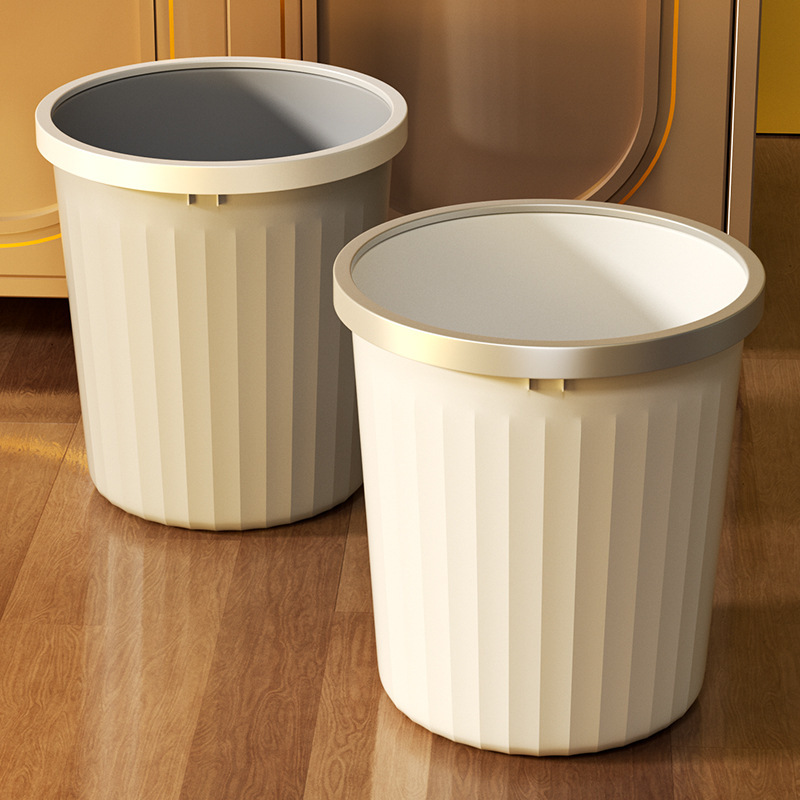 Household Plastic Trash Bin Living Room Kitchen Bathroom Large Capacity Coverless Large Diameter Thickened Pressure Ring Trash Bin