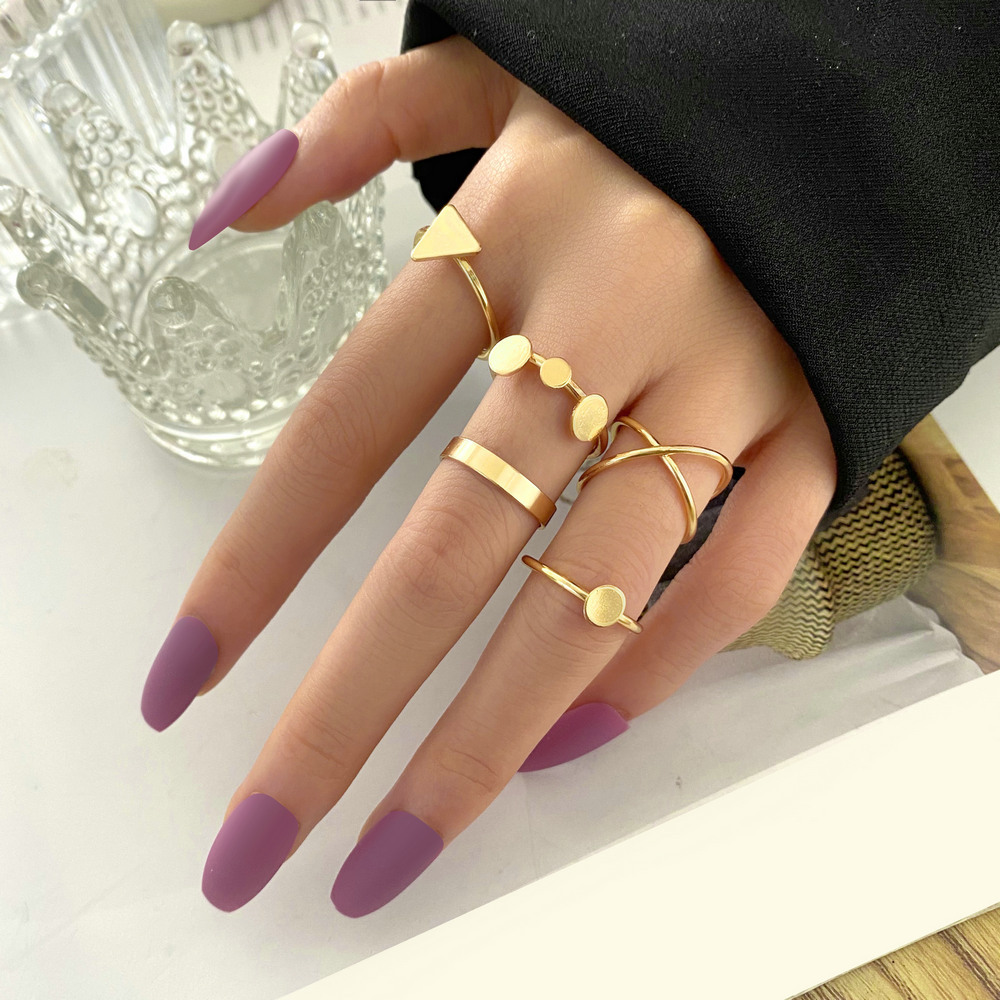 new alloy joint ring creative geometric cross triangle disc ring combination set of 5 pieces_voghion.com