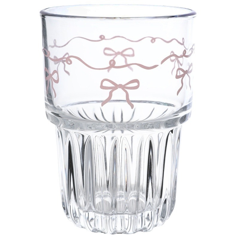 Bolimei Ins Wind Powder Bowknot Glass Girl's Heart Cold Juice Cup Milk Coffee Cup Breakfast Cup