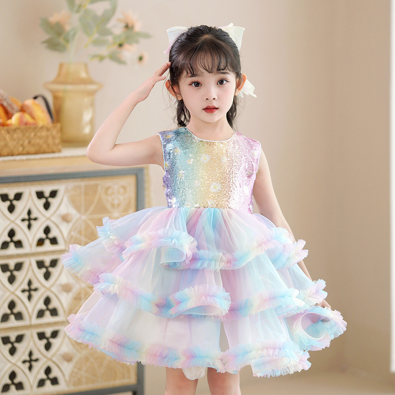 Children's Dress 2-13 Years Old Girl's Dress Summer Vest Rainbow Princess Dress TUTU Dress Wedding Dress Dress