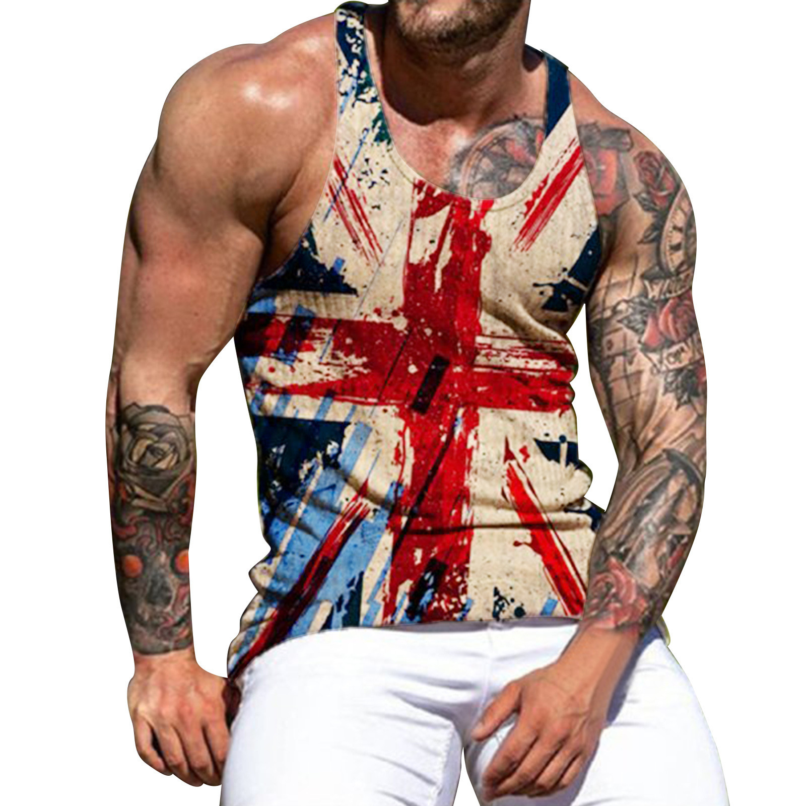 Cross Border 3D Printed Vest Leopard Print Tie Dye Summer Fashion Casual O Collar T-shirt Men's Fitness Clothes Bodybuilding Vest