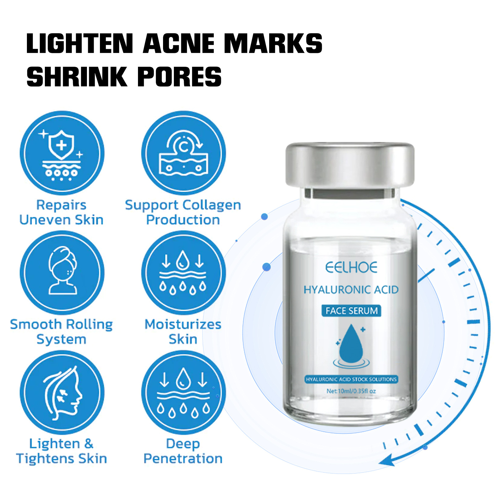 EELHOE Hyaluronic Acid Essence Hydrating Moisturizing Repair Fading Face Pockmarks Skin Care Whitening Essence