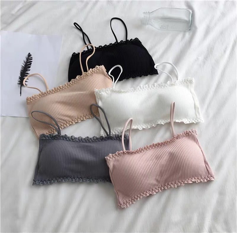 Cross-border One-line Wai Pure Cotton Sling Strapless Beautiful Back Girl's Non-steel Rings with Chest Pad with Row Buckle Underwear Student