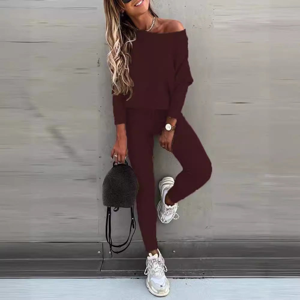 2024 European and American Foreign trade hot sale solid color fashion casual lace-up diagonal shoulder sports trousers long suit women