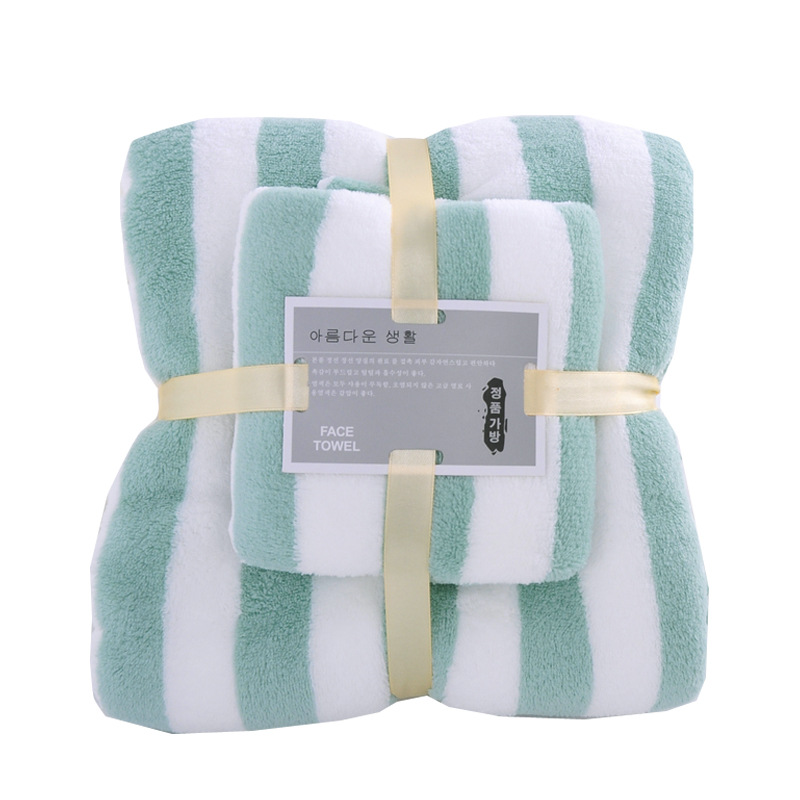 Towel Bath Towel Two-Piece Thickened Bath Towel Set Household Wide Coral Fleece Mother and Mother Set Towel Absorbent Factory Wholesale