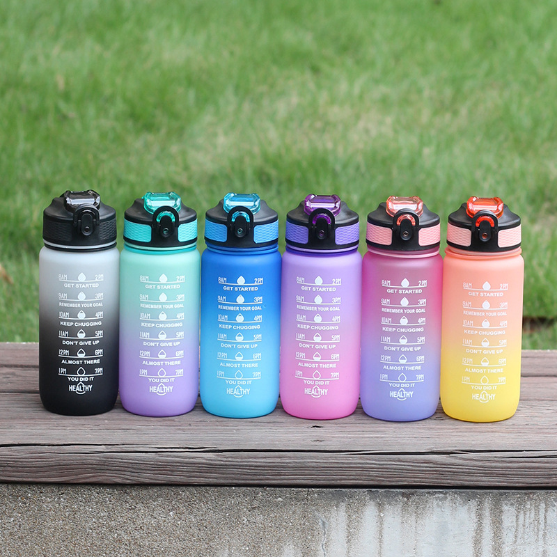600ml gradient cup water cup with handle elastic lid space cup plastic water cup sports outdoor water cup