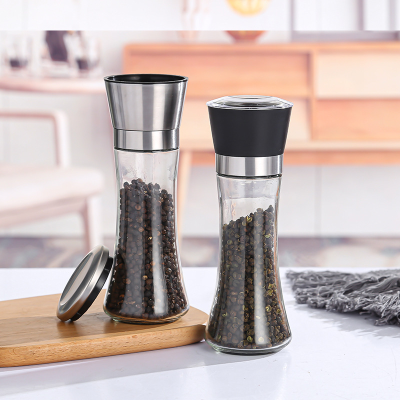 Household stainless steel pepper grinder manual glass grinding bottle pepper grinder kitchen supplies seasoning bottle
