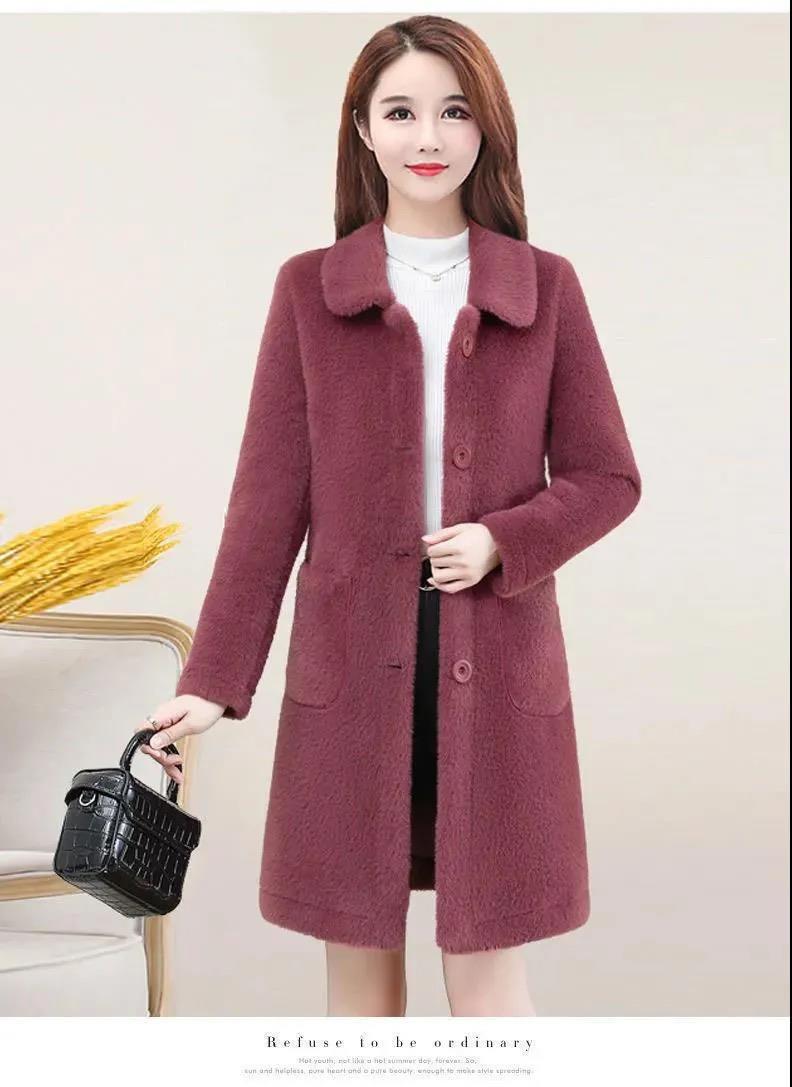  lamb velvet mid-length coat women's 2022 Winter new mother Korean-style large size western style women's coat_voghion.com