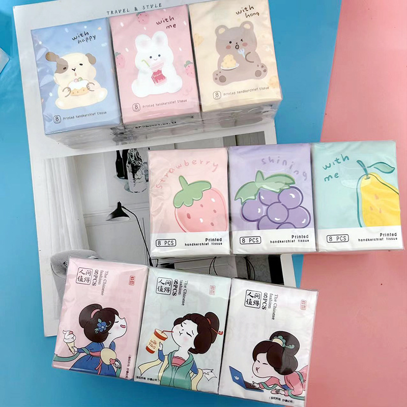 Printed Handkerchief Paper Cartoon Printed Paper Towel Portable Small Pack Paper Facial Tissue Toilet Paper Colorful Napkin