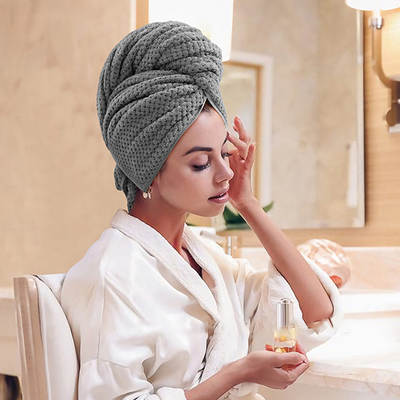 Large women's dry hair towel microfiber wrap cloth with elastic band anti-frizz wet hair quick-drying headscarf hair towel